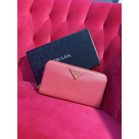 PRADA Saffiano Leather Zip Around Long Wallet in Dusty Pink - Picture 1 of 8